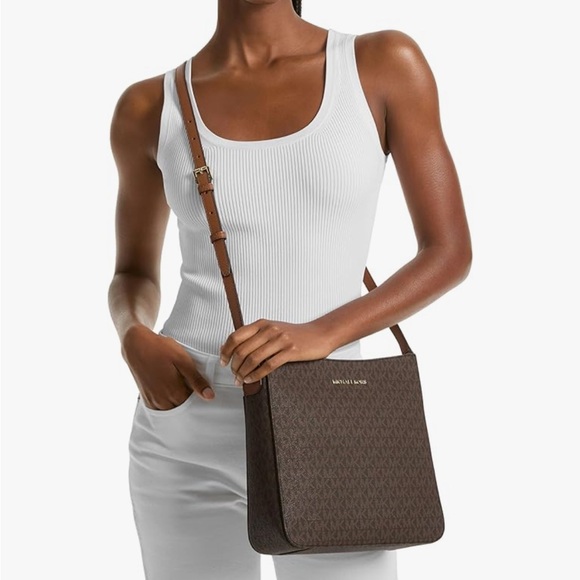 Michael Kors Large Jet Set Brown Tan Crossbody Bag Purse